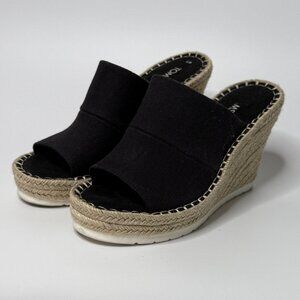 🖤 TOMS Black Espadrille Wedge Sandals | Platform Open Toe Slip-On | Women’s 7